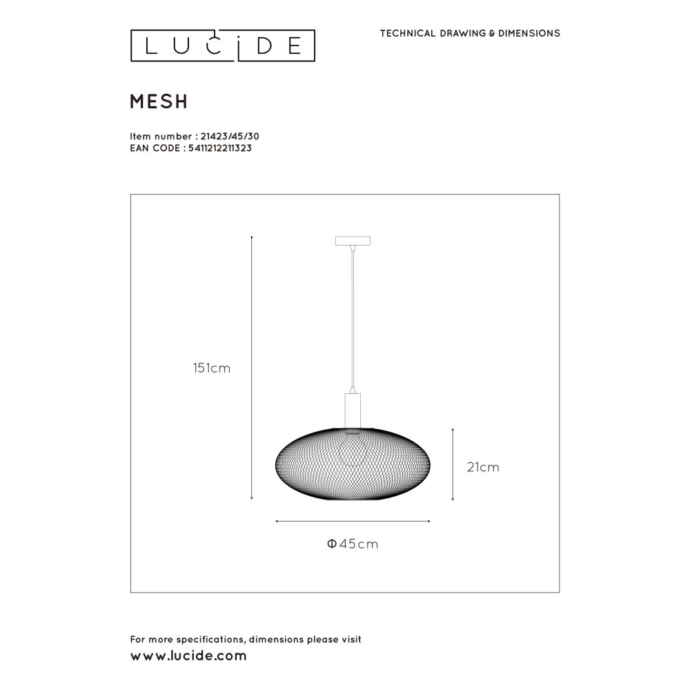 Lucide MESH Pendant Light black, 1-light source