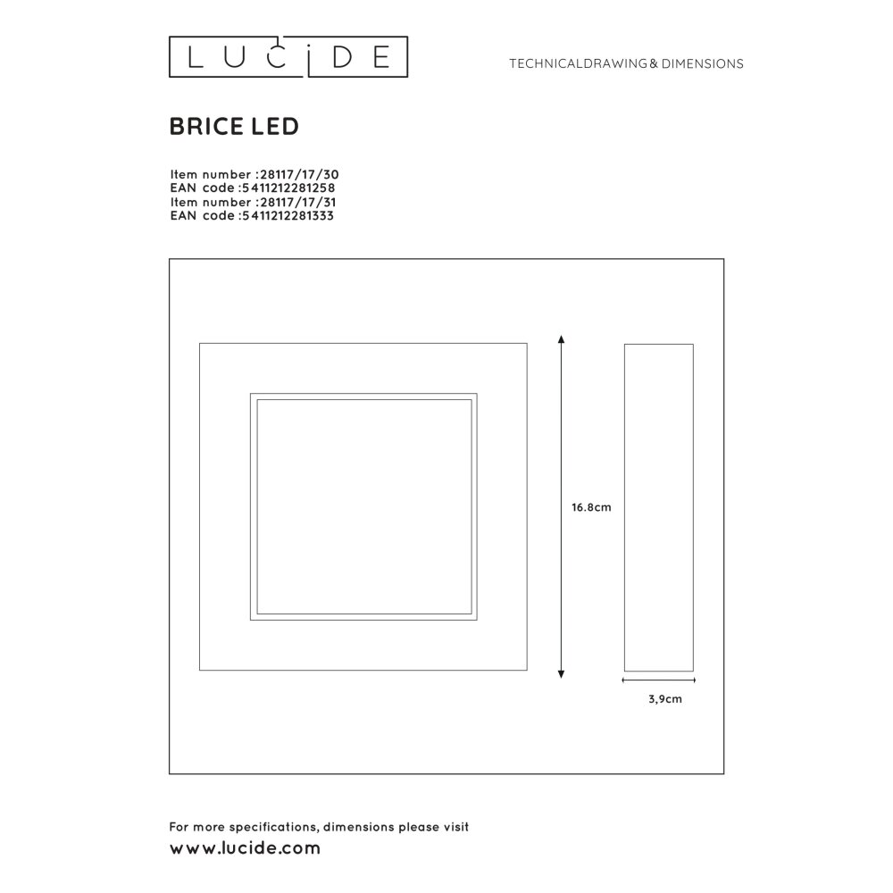 Lucide BRICE Ceiling Light LED black, 1-light source