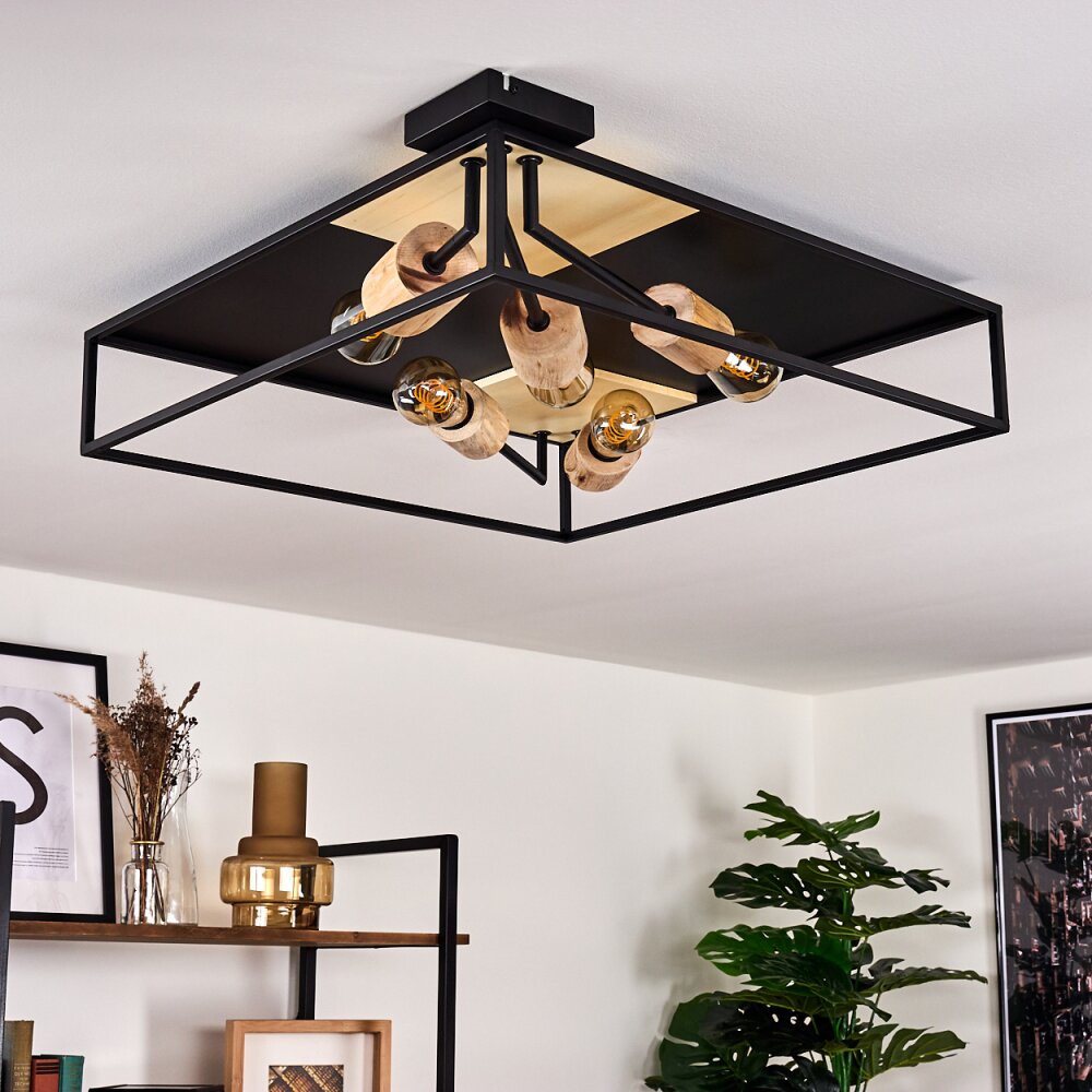 Salla Ceiling Light Light wood, black, 5-light sources