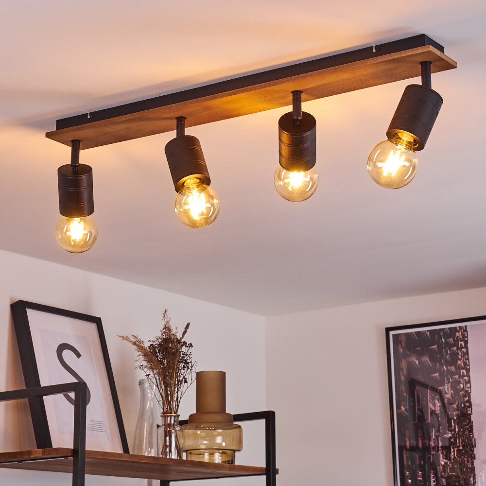 Raccuia Ceiling Light Dark wood, black, 4-light sources