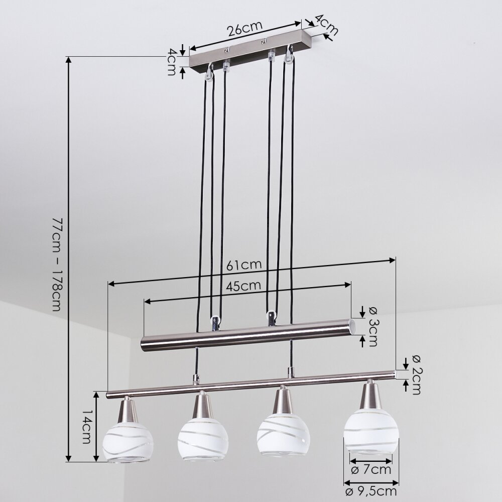 Warga Pendant Light LED matt nickel, 4-light sources