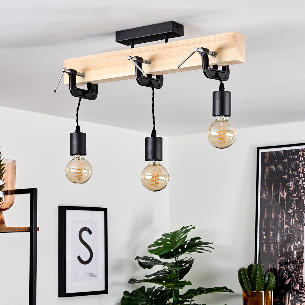 Hautahi Pendant Light Light wood, black, 3-light sources