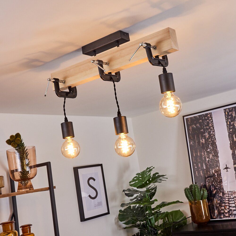 Hautahi Pendant Light Light wood, black, 3-light sources