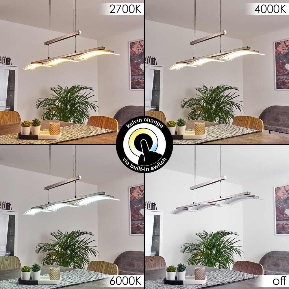 Bolonda Pendant Light LED matt nickel, 3-light sources