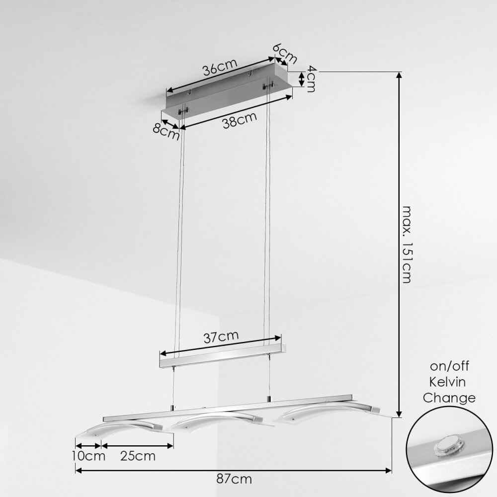 Bolonda Pendant Light LED matt nickel, 3-light sources