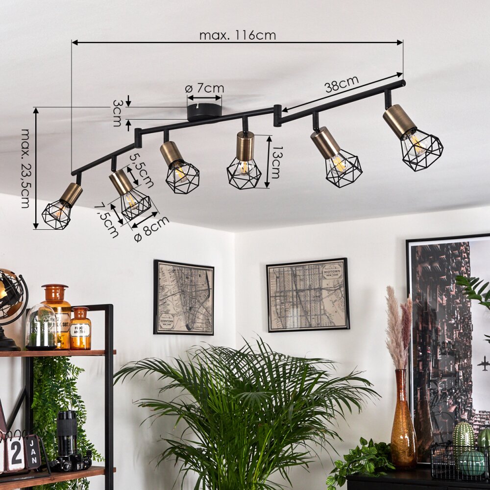 Baripada Ceiling Light brass, black, 6-light sources