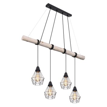 Globo ADA Pendant Light Light wood, black, 4-light sources