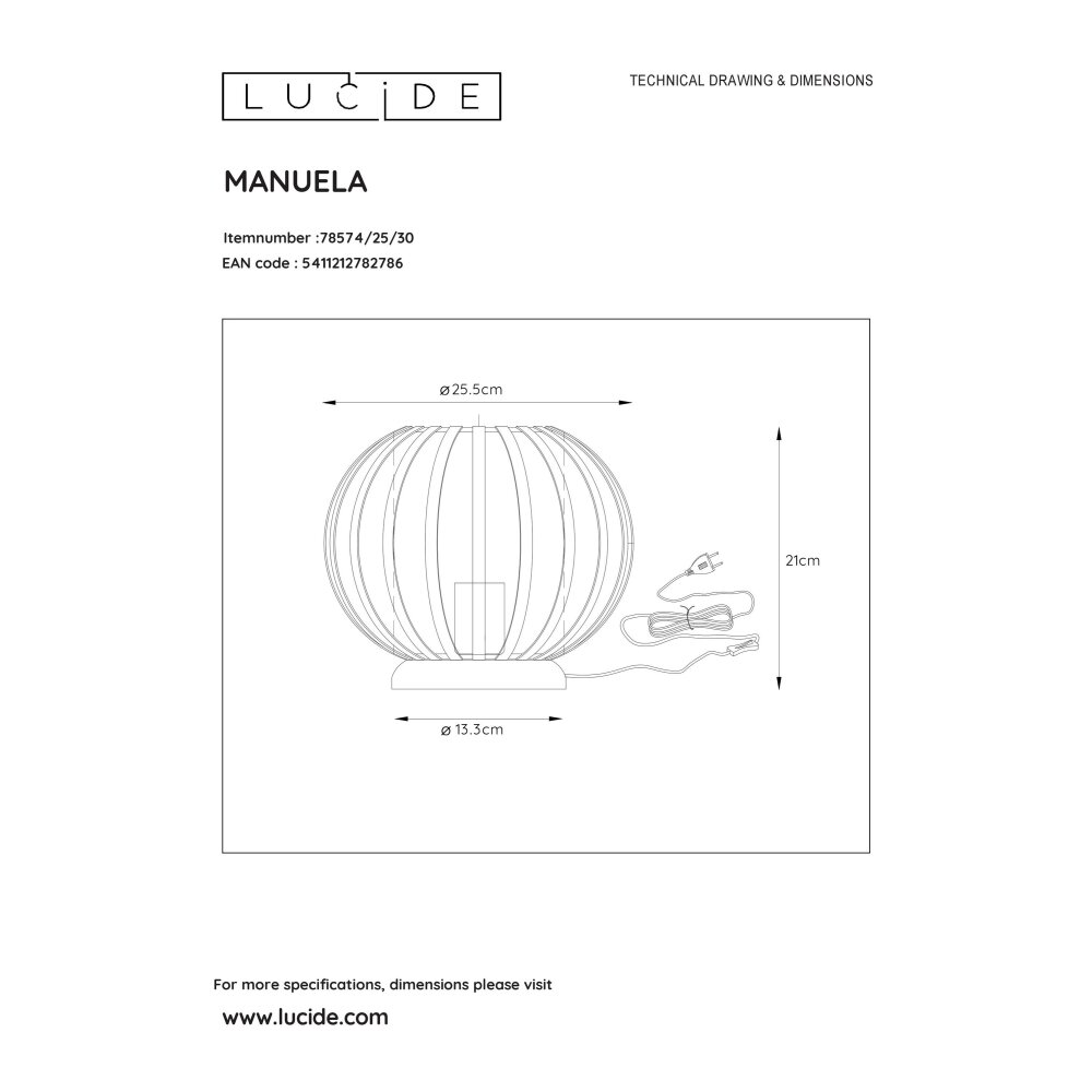 Lucide MANUELA Table lamp black, 1-light source