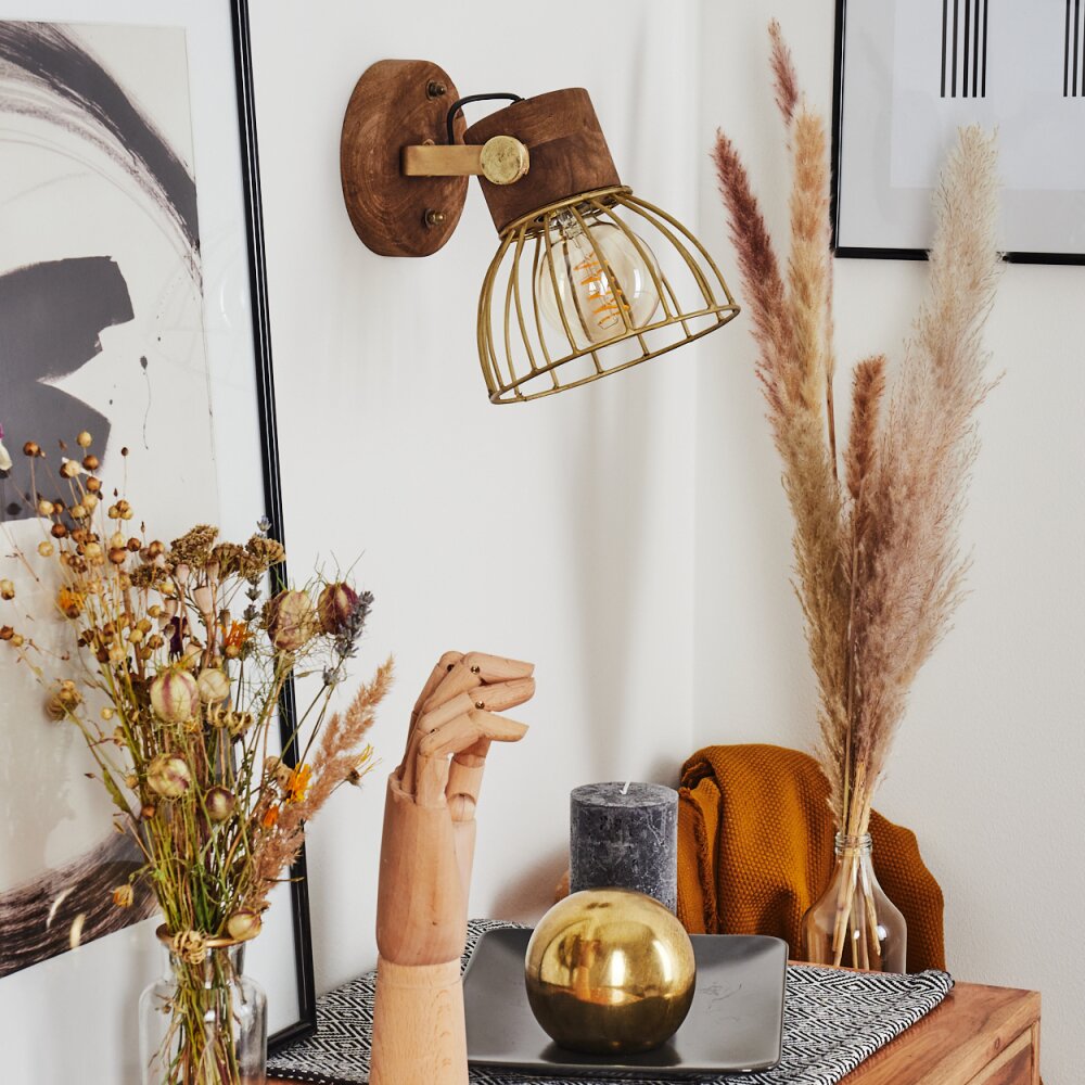 GRUNNFJORD Wall Light brass, Ecru, 1-light source