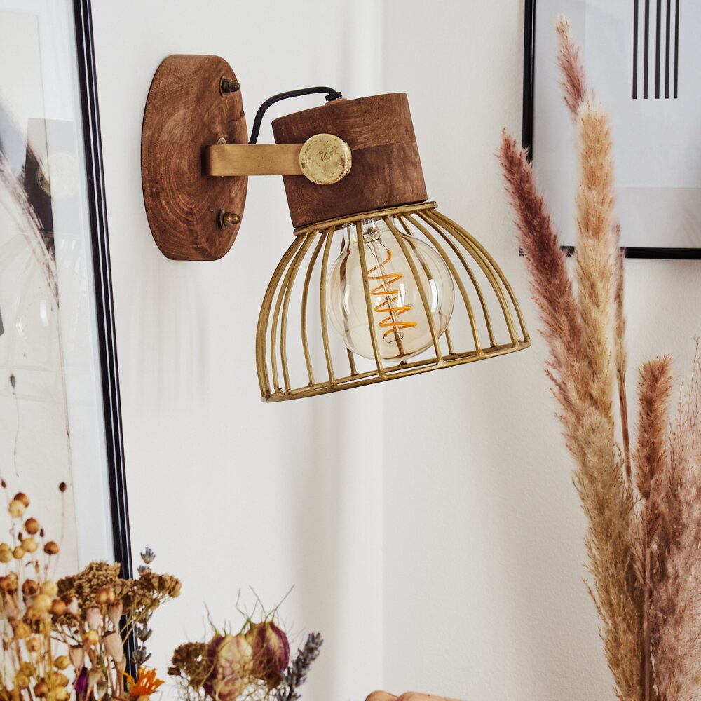 GRUNNFJORD Wall Light brass, Ecru, 1-light source