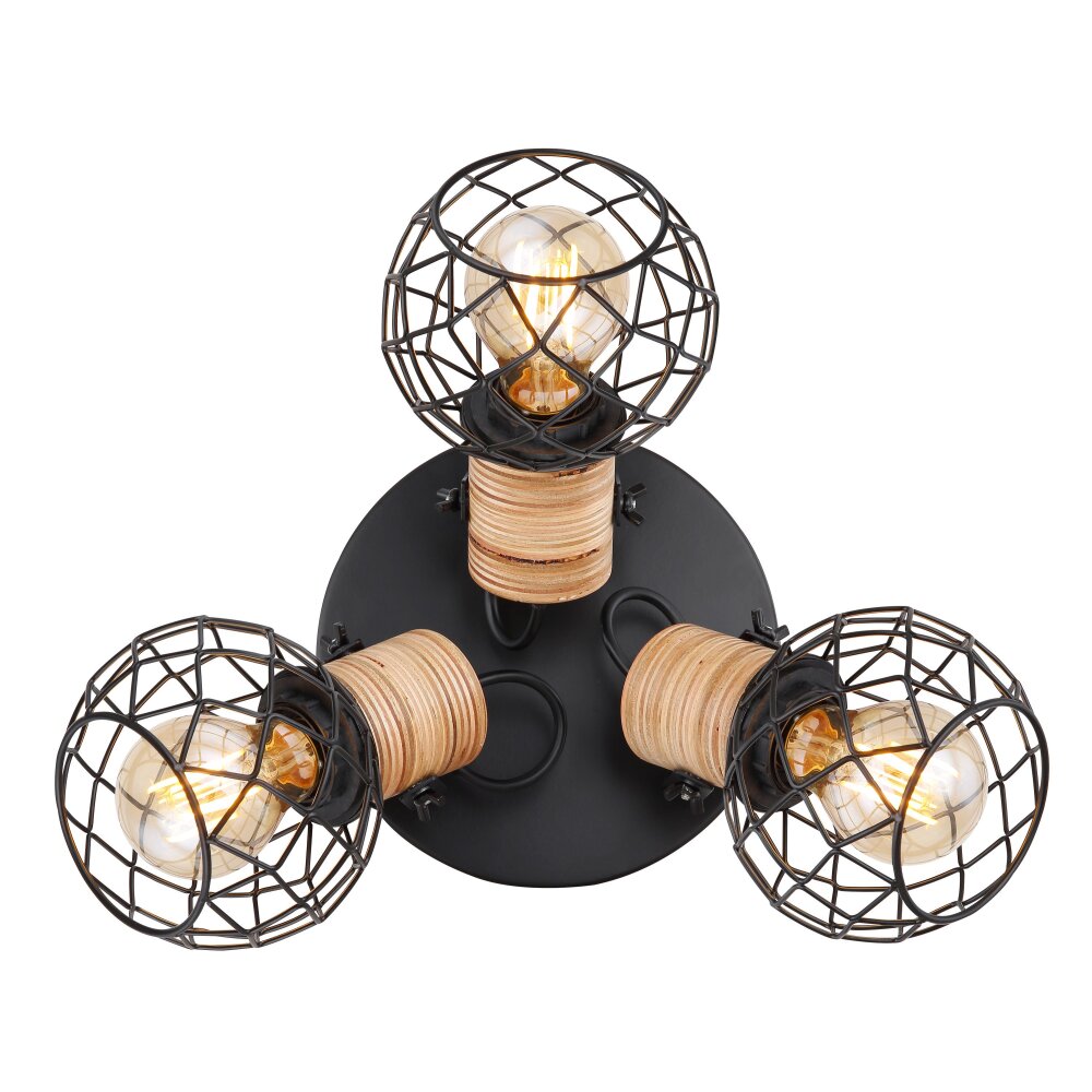 Globo LACKY Ceiling Light Light wood, black, 3-light sources