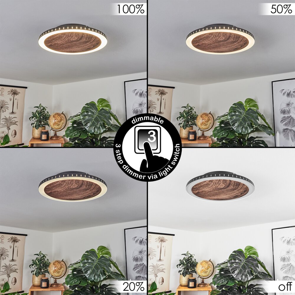 ROCHA Ceiling Light LED brown, Wood like finish, black, 1-light source