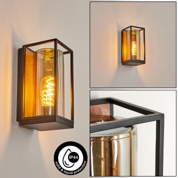 PALANGA Outdoor Wall Light brown, Wood like finish, black, 1-light source