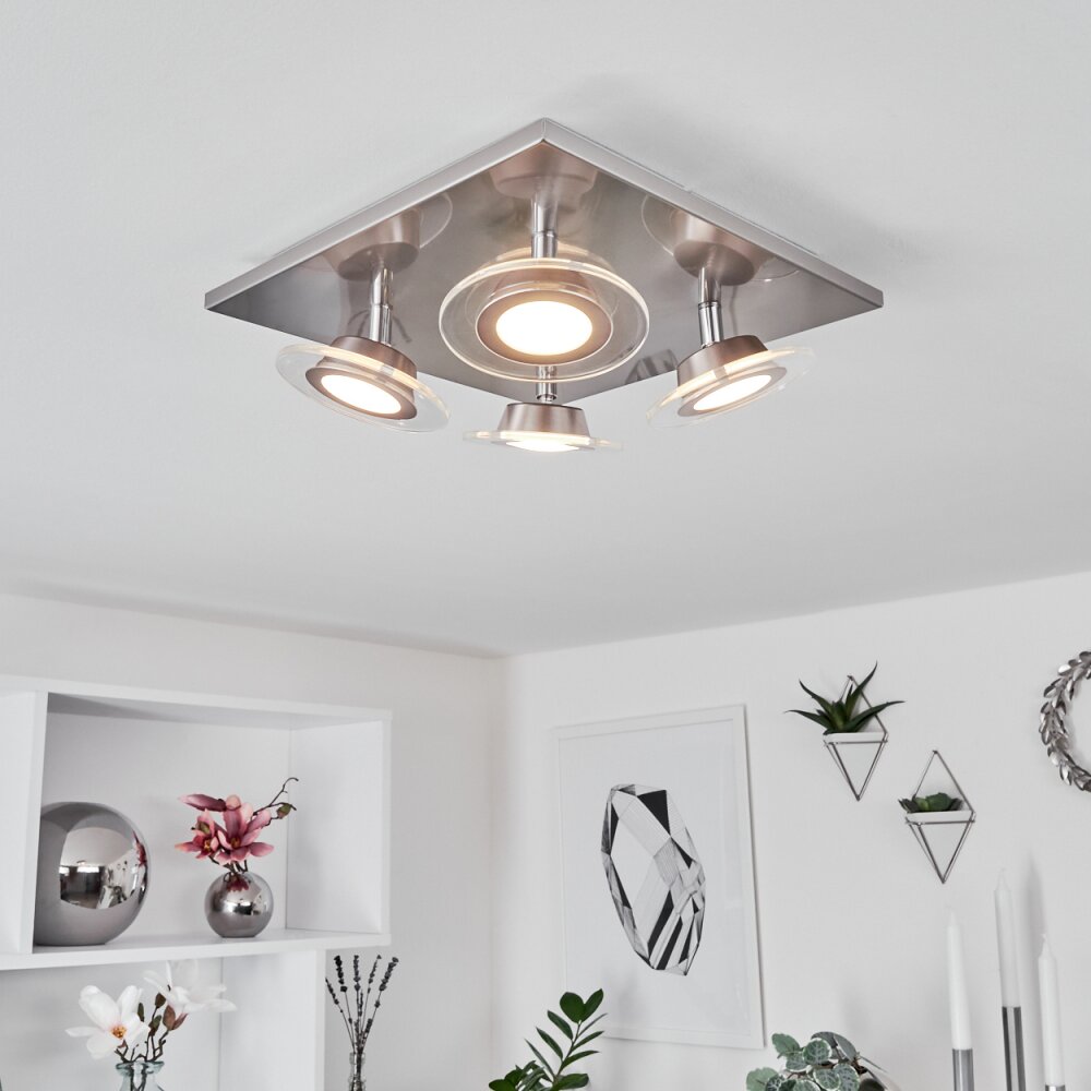 MARSEN Ceiling Light LED matt nickel, 4-light sources, Remote control, Colour changer