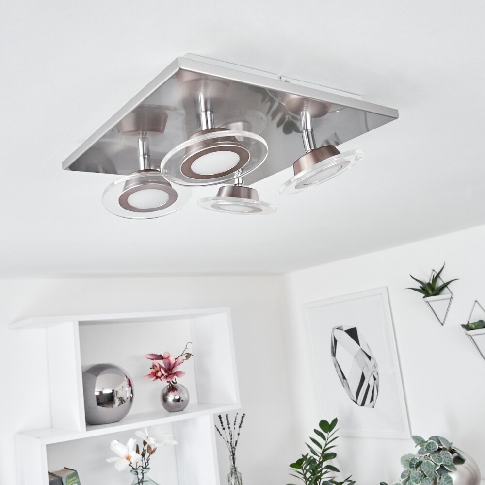 MARSEN Ceiling Light LED matt nickel, 4-light sources, Remote control, Colour changer