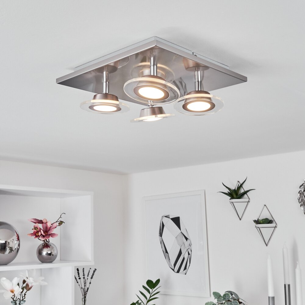 MARSEN Ceiling Light LED matt nickel, 4-light sources, Remote control, Colour changer