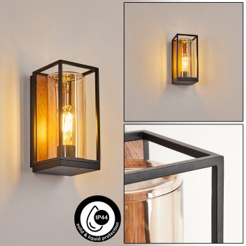 PALANGA Outdoor Wall Light brown, Wood like finish, black, 1-light source