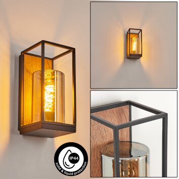 PALANGA Outdoor Wall Light brown, Wood like finish, black, 1-light source