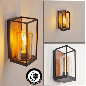 PALANGA Outdoor Wall Light brown, Wood like finish, black, 1-light source