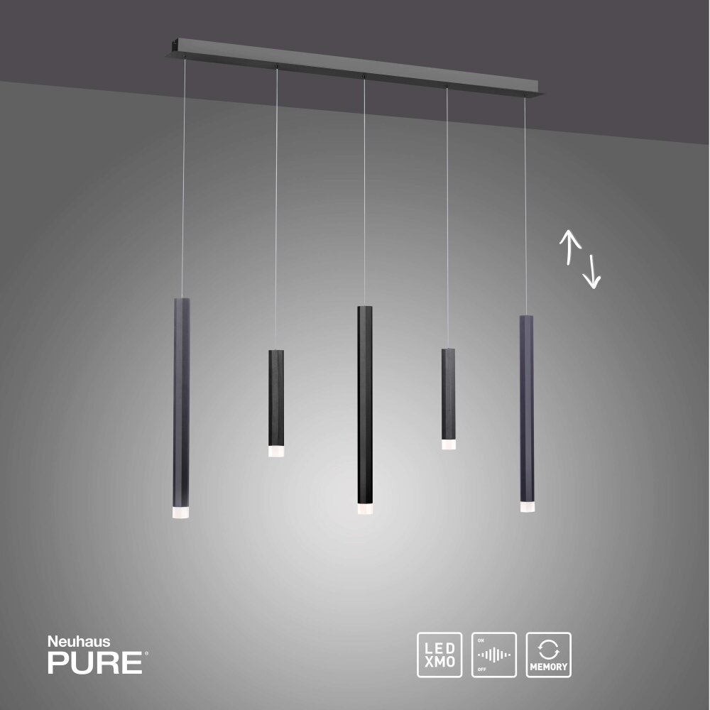 Paul Neuhaus PURE-GEMIN Pendant Light LED aluminium, black, 5-light sources