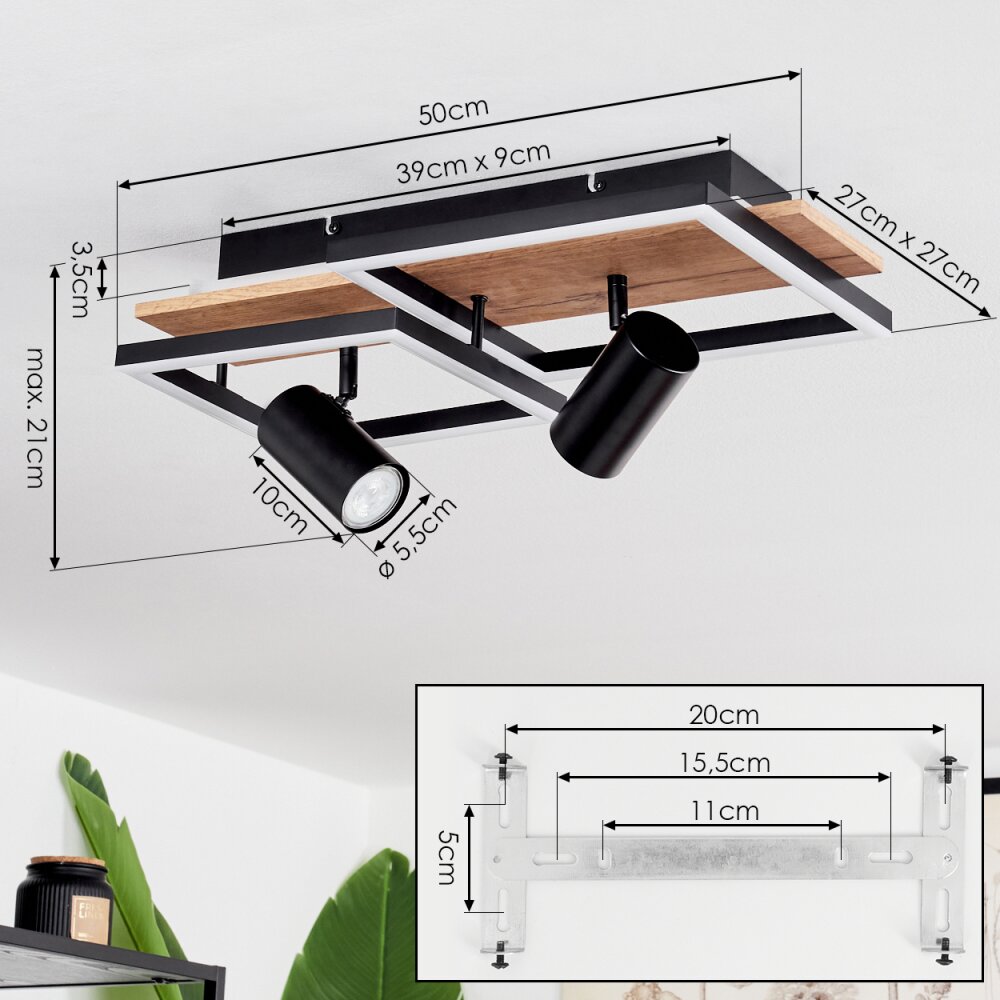 Sequeira Ceiling Light LED Light wood, Wood like finish, black, 3-light sources