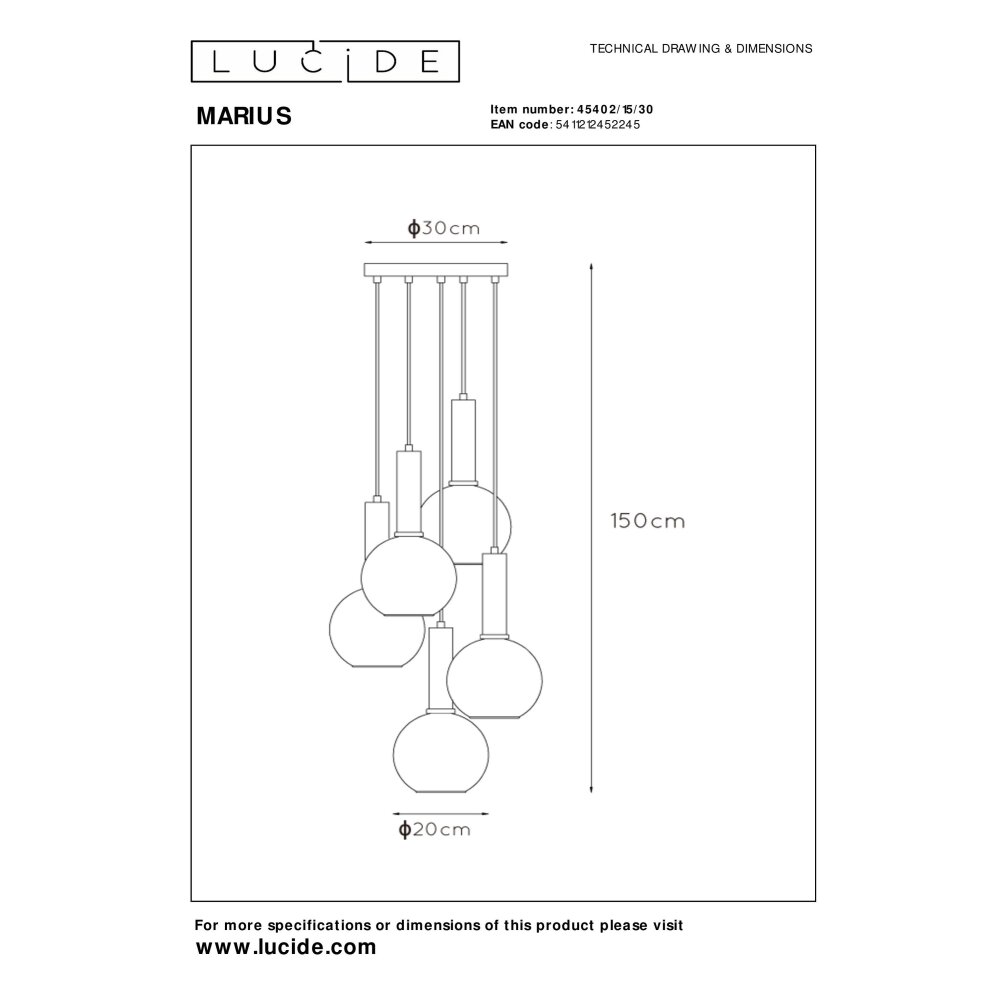 Lucide MARIUS Pendant Light black, 5-light sources