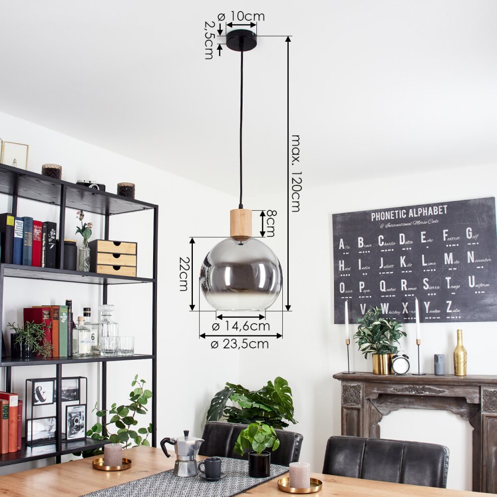 Vouhet Pendant Light brown, Wood like finish, black, 1-light source