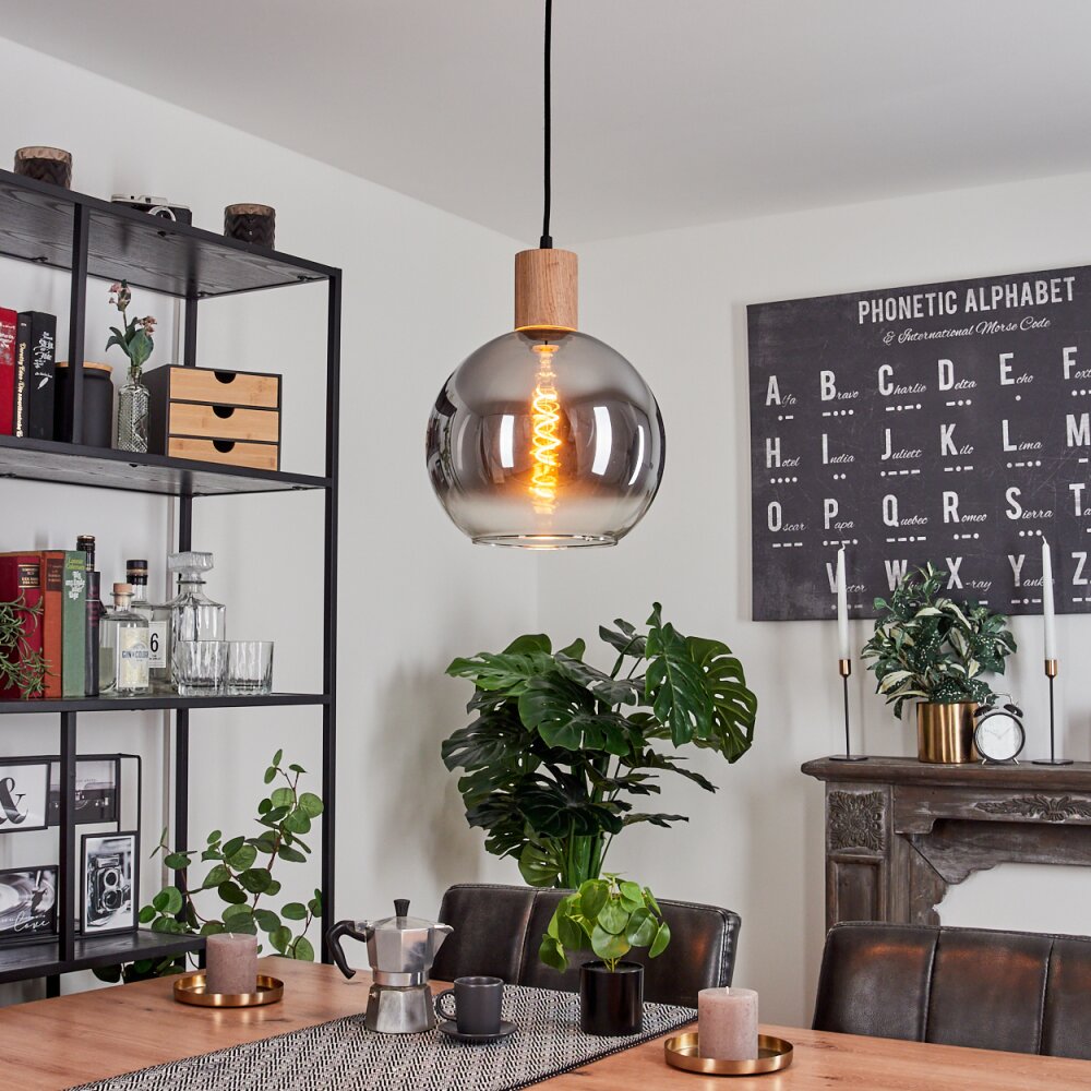 Vouhet Pendant Light brown, Wood like finish, black, 1-light source