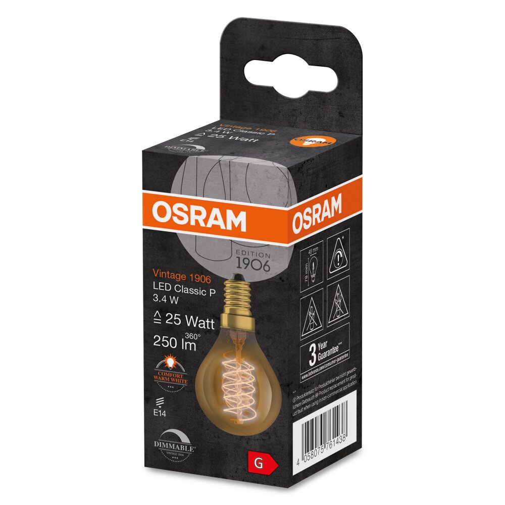 OSRAM Vintage 1906® LED E14 3.4 Watt 2200 Kelvin 250 Lumen