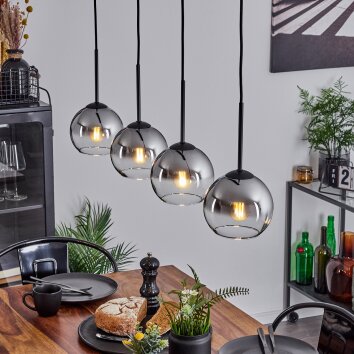 Koyoto  Pendant Light glass 15 cm chrome, clear, Smoke-coloured, 4-light sources