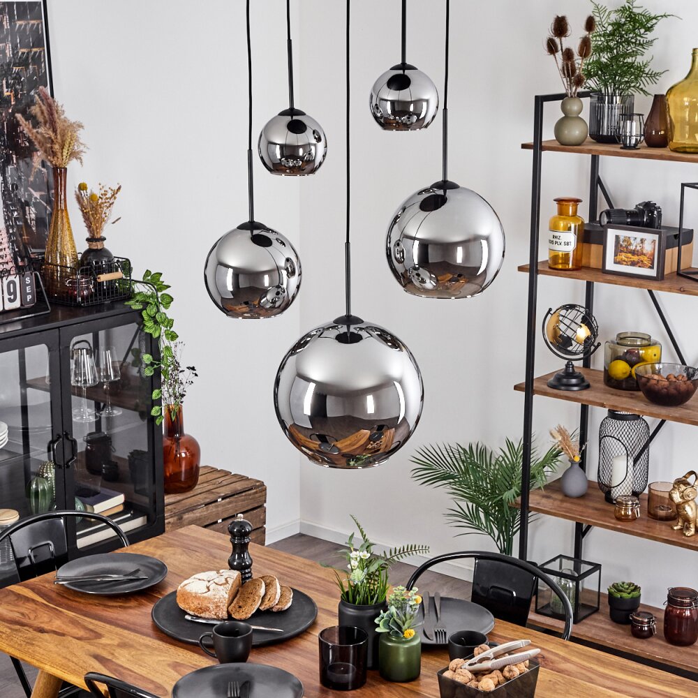 Koyoto  Pendant Light glass 15 cm, 20 cm, 25 cm, 30cm chrome, Smoke-coloured, 5-light sources