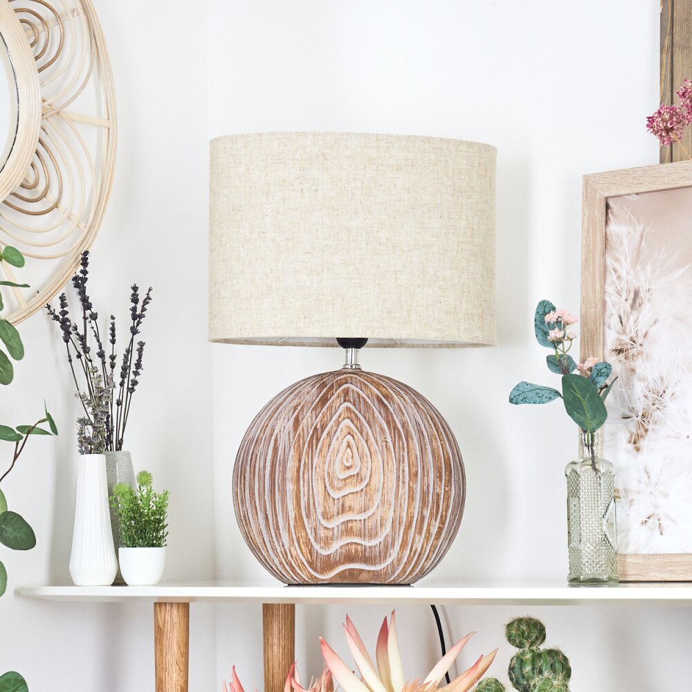 Lahnus Table lamp brown, Wood like finish, white, 1-light source
