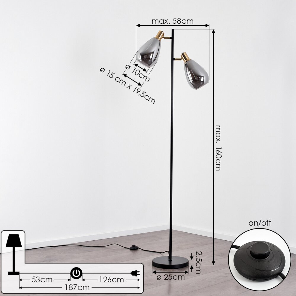Vaurois Floor Lamp brass, black, 2-light sources