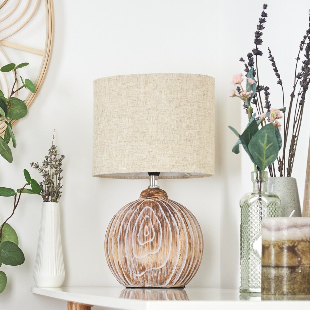 Lahnus Table lamp brown, Wood like finish, white, 1-light source