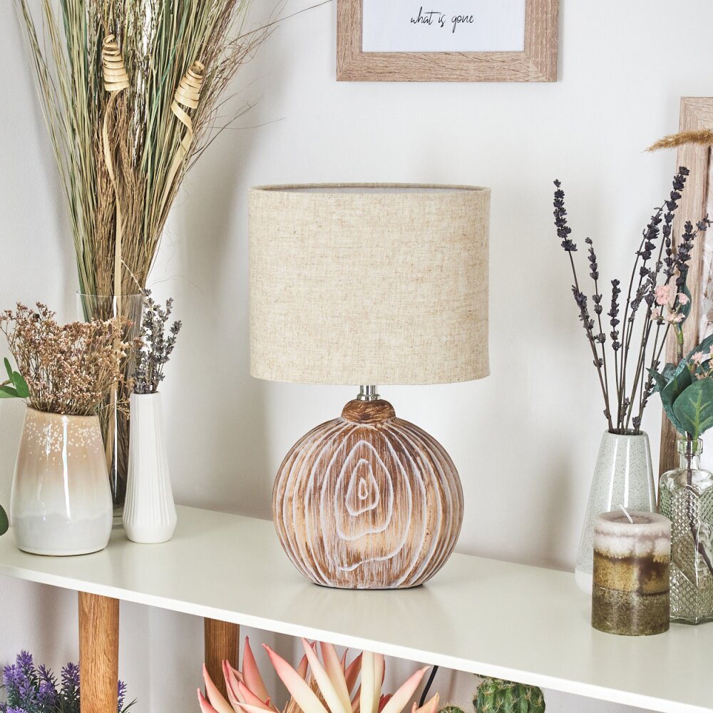 Lahnus Table lamp brown, Wood like finish, white, 1-light source