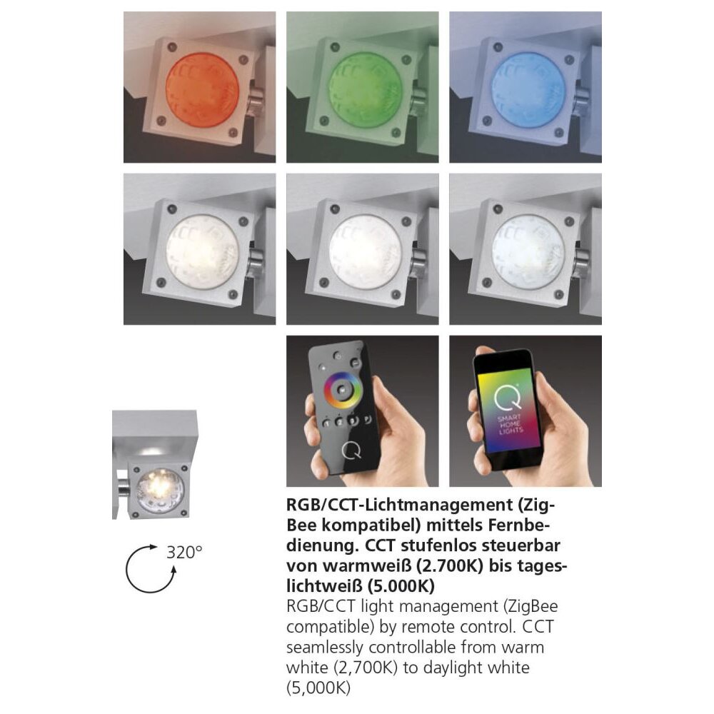 Paul Neuhaus Q-NEMO Ceiling Light LED aluminium, 8-light sources, Remote control, Colour changer