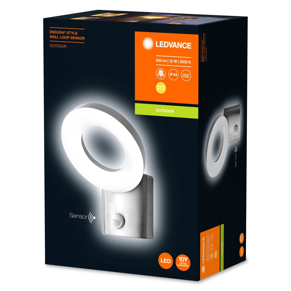 LEDVANCE ENDURA® Outdoor Wall Light stainless steel, 1-light source, Motion sensor