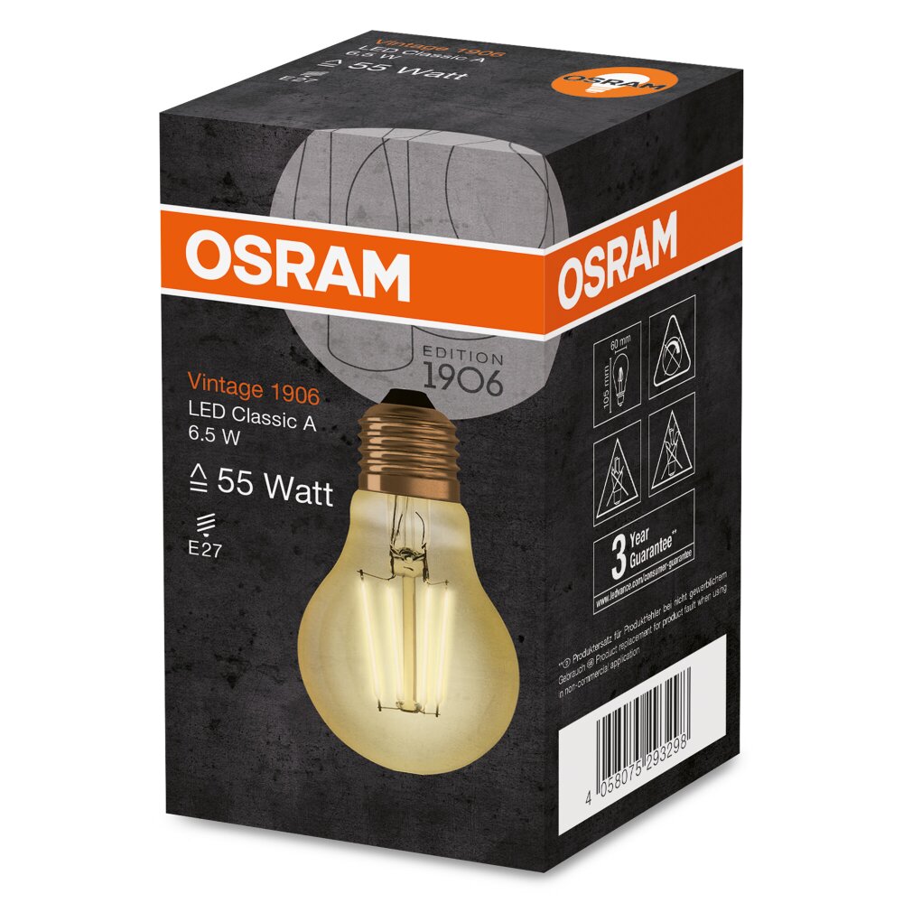 OSRAM Vintage 1906® LED E27 6.5 Watt 2400 Kelvin 650 Lumen 4058075293298