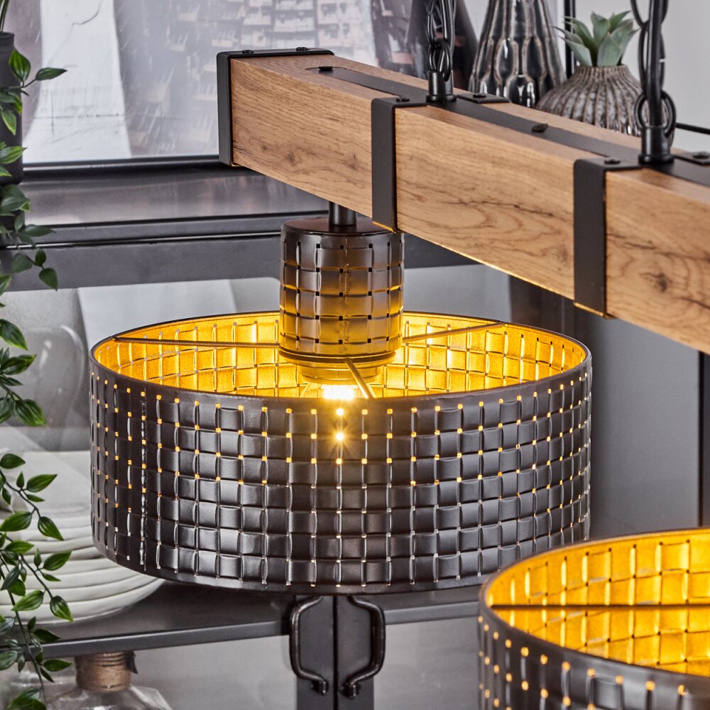 Chabian Pendant Light brown, Wood like finish, black, 2-light sources