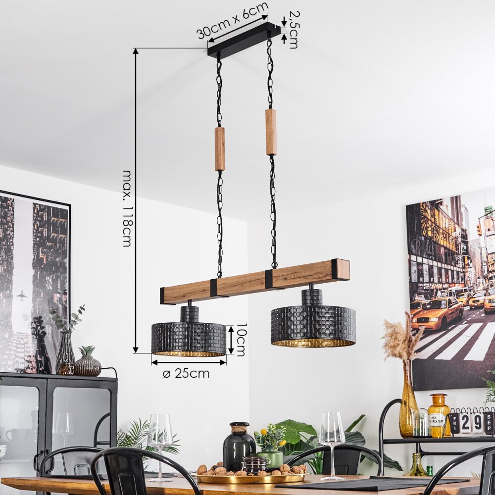 Chabian Pendant Light brown, Wood like finish, black, 2-light sources