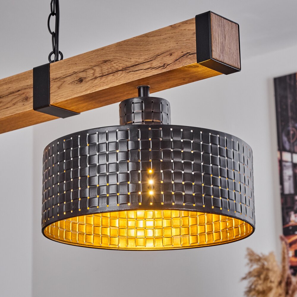 Chabian Pendant Light brown, Wood like finish, black, 2-light sources