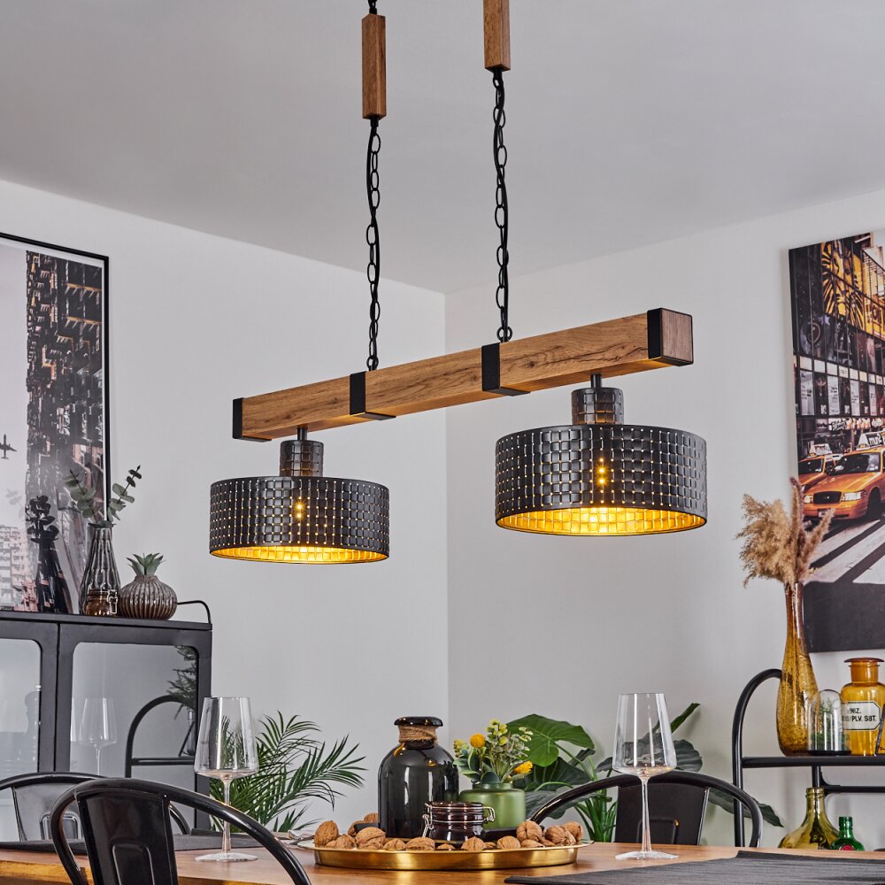 Chabian Pendant Light brown, Wood like finish, black, 2-light sources