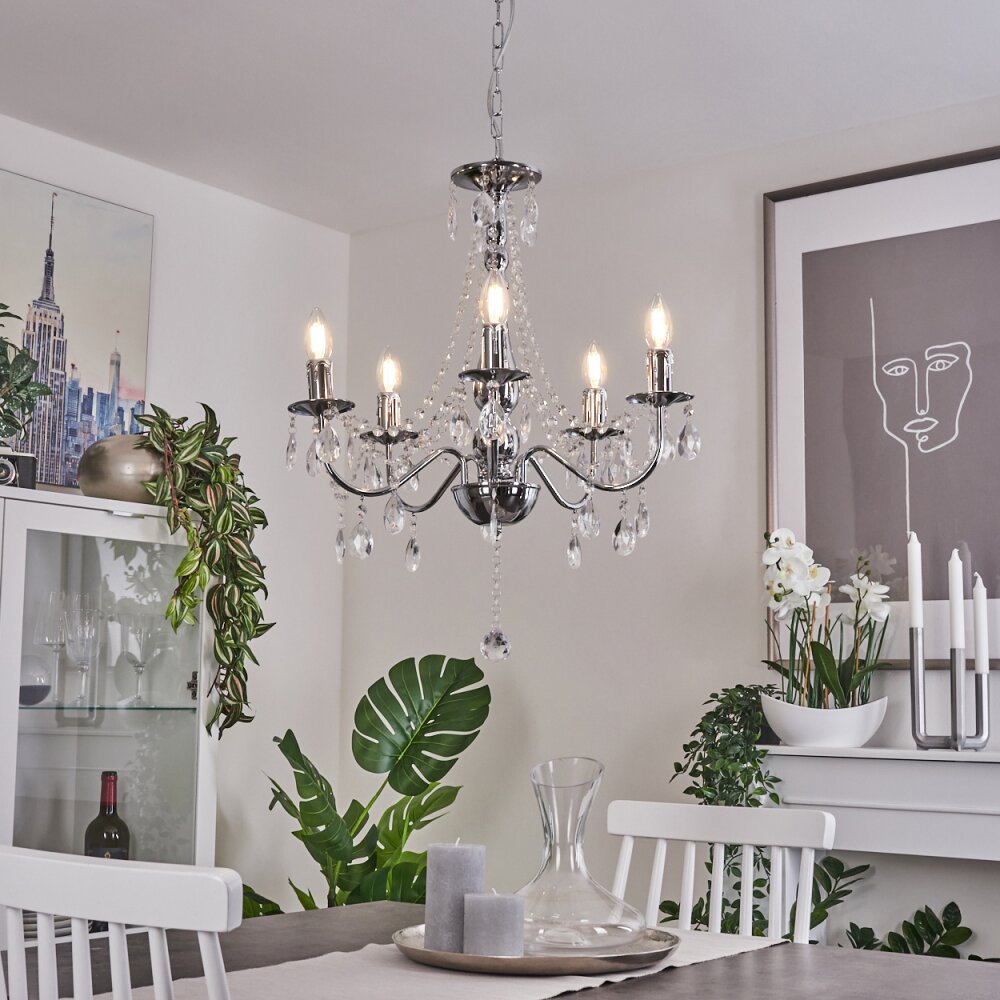 Cheop chandelier chrome, transparent, clear, 5-light sources