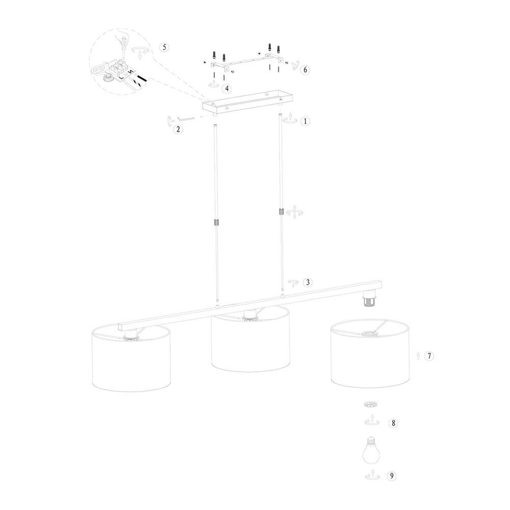 Steinhauer Stang Pendant Light black, 3-light sources