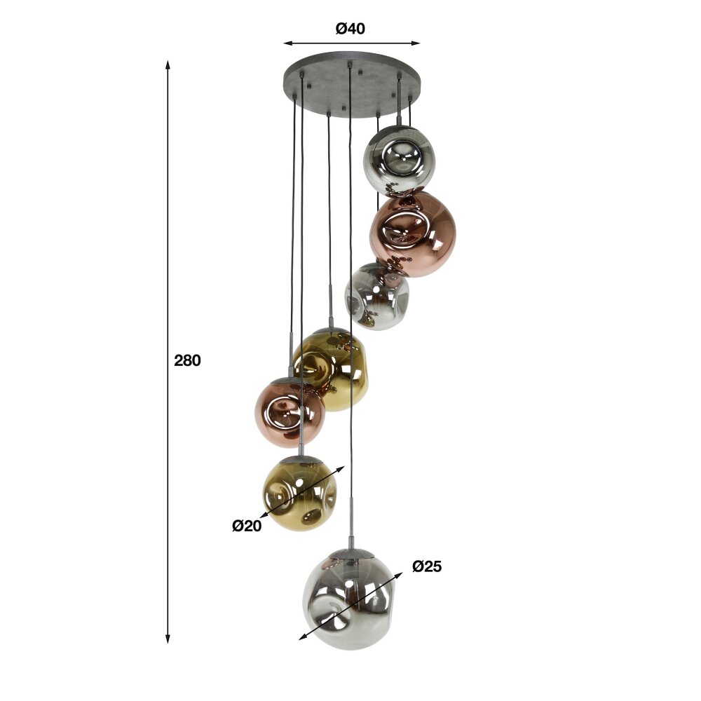 Stellar Pendant Light Oxidised Silver, 7-light sources