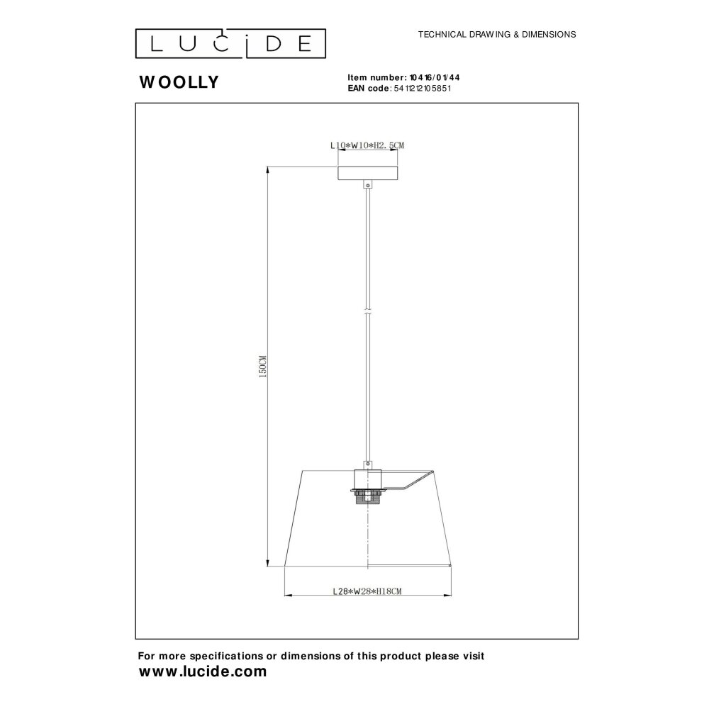 Lucide WOOLLY Pendant Light black, 1-light source