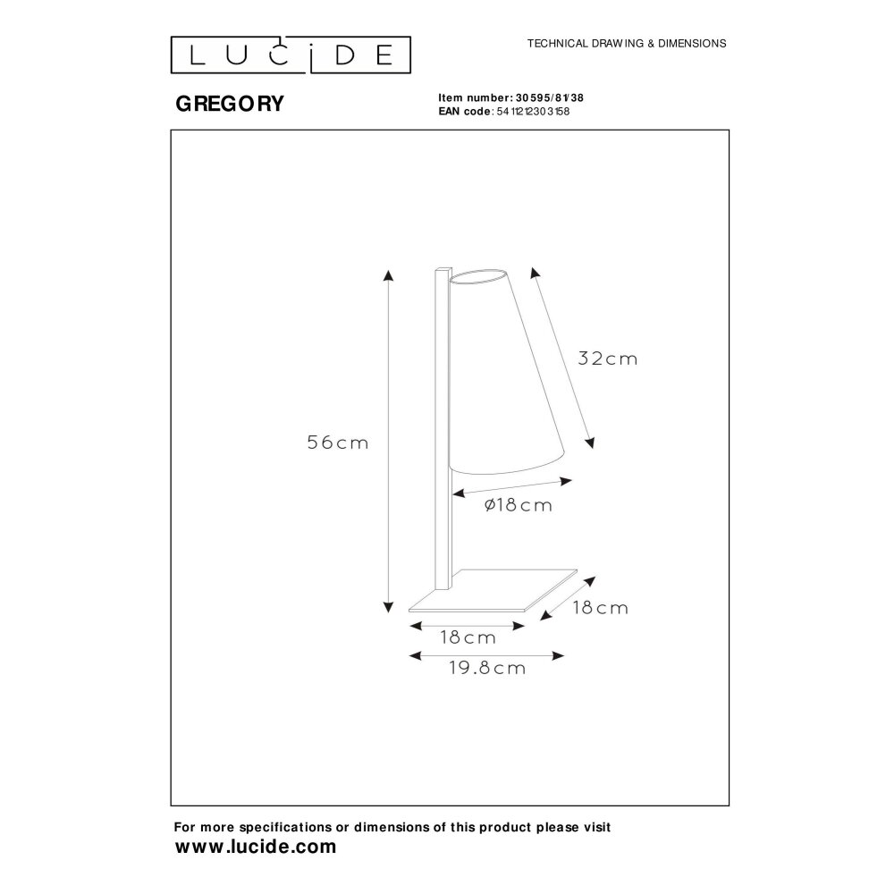 Lucide GREGORY Table lamp black, 1-light source