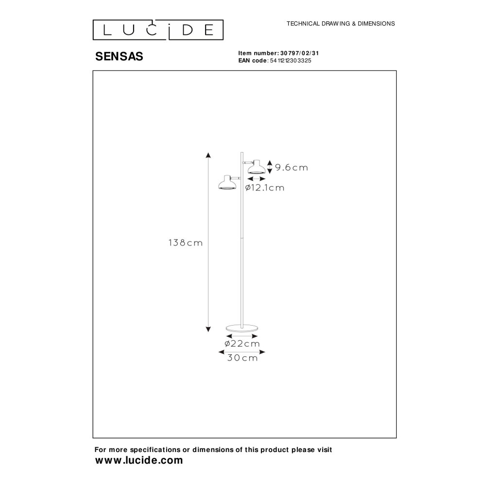 Lucide SENSAS Floor Lamp white, 2-light sources