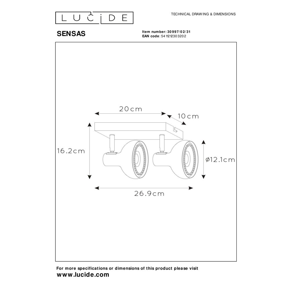Lucide SENSAS Ceiling Light white, 2-light sources