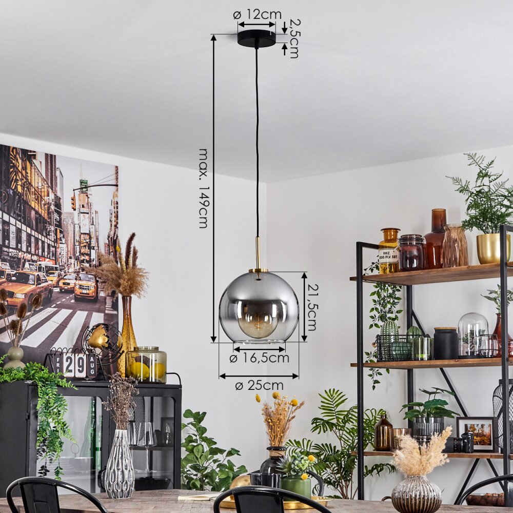 Koyoto Pendant Light glass 25 cm gold, black, 1-light source